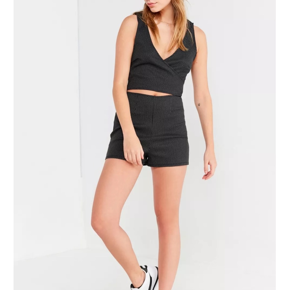UO Polka Dot Cut-Out Wrap Romper